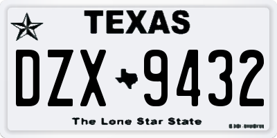 TX license plate DZX9432