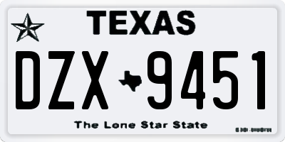 TX license plate DZX9451