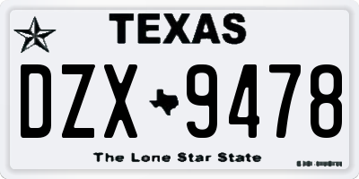 TX license plate DZX9478