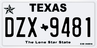 TX license plate DZX9481