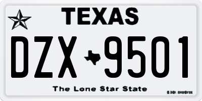 TX license plate DZX9501
