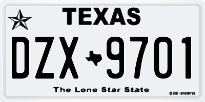 TX license plate DZX9701