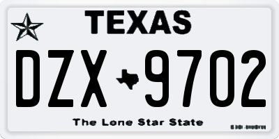 TX license plate DZX9702