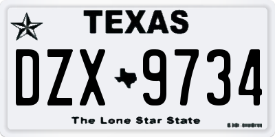 TX license plate DZX9734