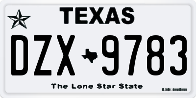 TX license plate DZX9783