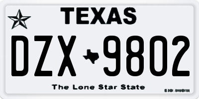 TX license plate DZX9802