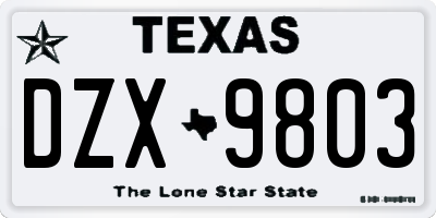 TX license plate DZX9803