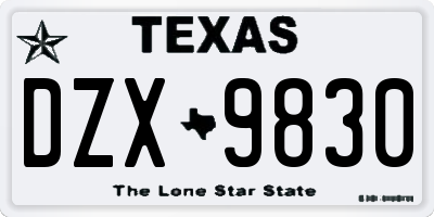 TX license plate DZX9830