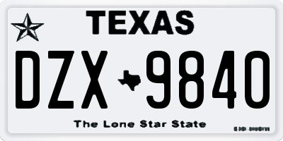 TX license plate DZX9840