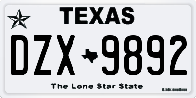 TX license plate DZX9892