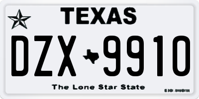 TX license plate DZX9910