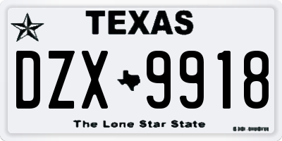 TX license plate DZX9918