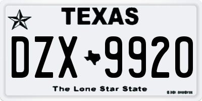 TX license plate DZX9920