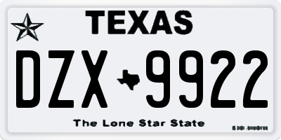 TX license plate DZX9922