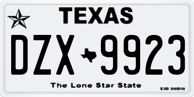 TX license plate DZX9923