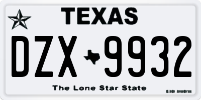 TX license plate DZX9932