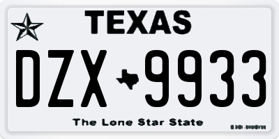 TX license plate DZX9933