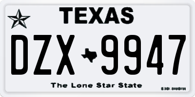 TX license plate DZX9947