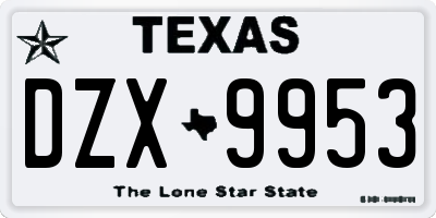 TX license plate DZX9953