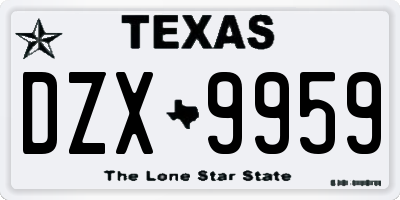 TX license plate DZX9959