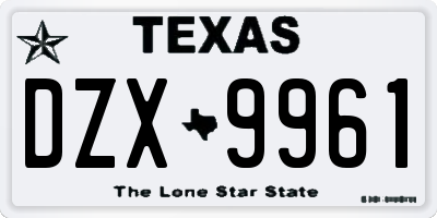 TX license plate DZX9961