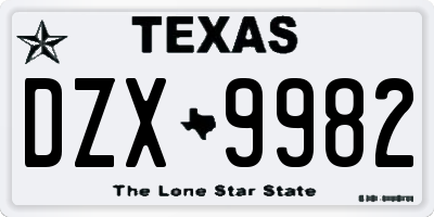 TX license plate DZX9982