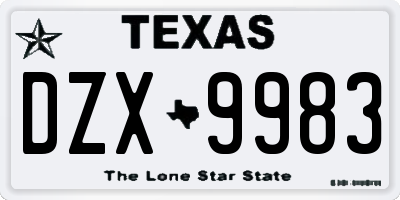 TX license plate DZX9983