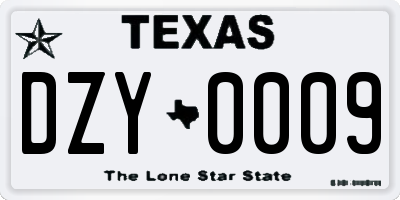 TX license plate DZY0009