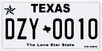 TX license plate DZY0010