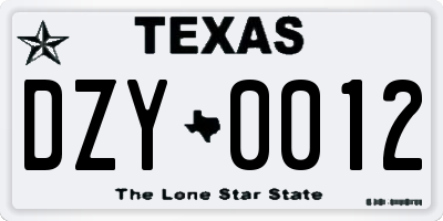 TX license plate DZY0012