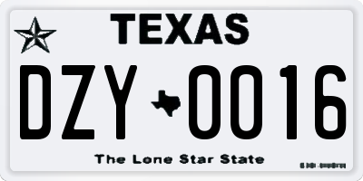 TX license plate DZY0016