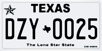 TX license plate DZY0025