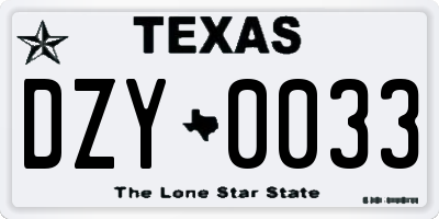 TX license plate DZY0033