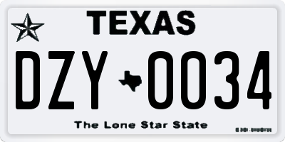 TX license plate DZY0034