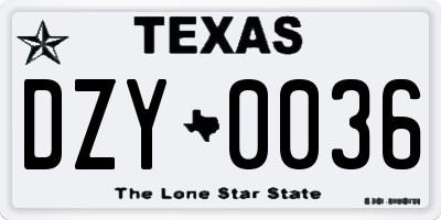 TX license plate DZY0036