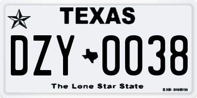 TX license plate DZY0038