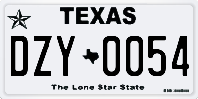 TX license plate DZY0054