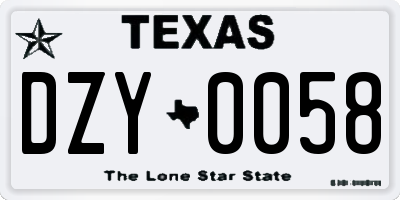 TX license plate DZY0058