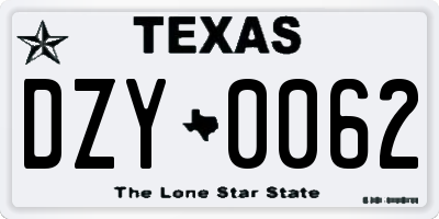 TX license plate DZY0062