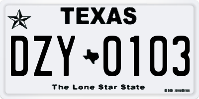 TX license plate DZY0103