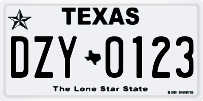 TX license plate DZY0123