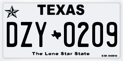 TX license plate DZY0209