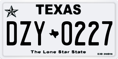 TX license plate DZY0227