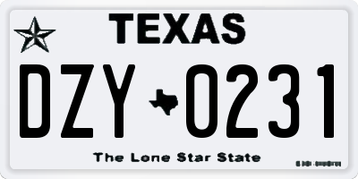 TX license plate DZY0231