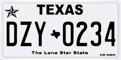 TX license plate DZY0234
