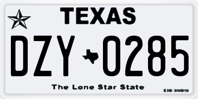 TX license plate DZY0285