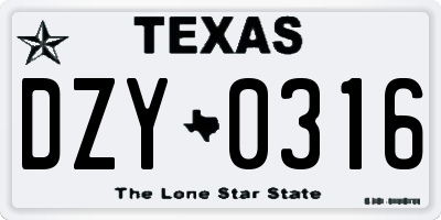 TX license plate DZY0316