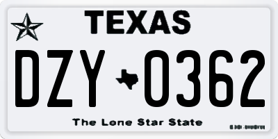 TX license plate DZY0362
