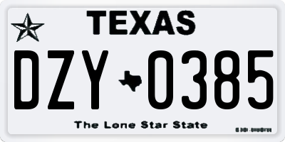 TX license plate DZY0385