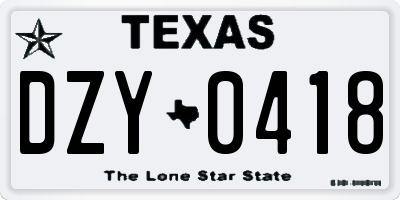TX license plate DZY0418